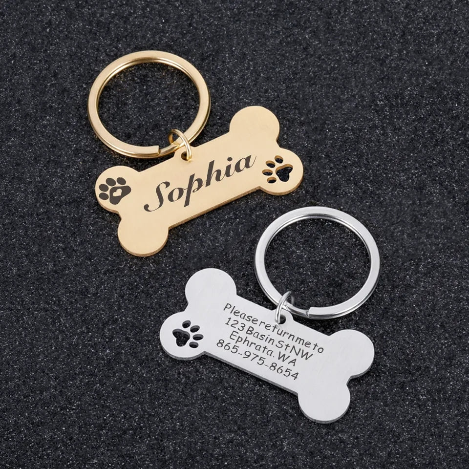 Personalized Custom-made Anti-lost Pet Tag Stainless Steel Bone Shape