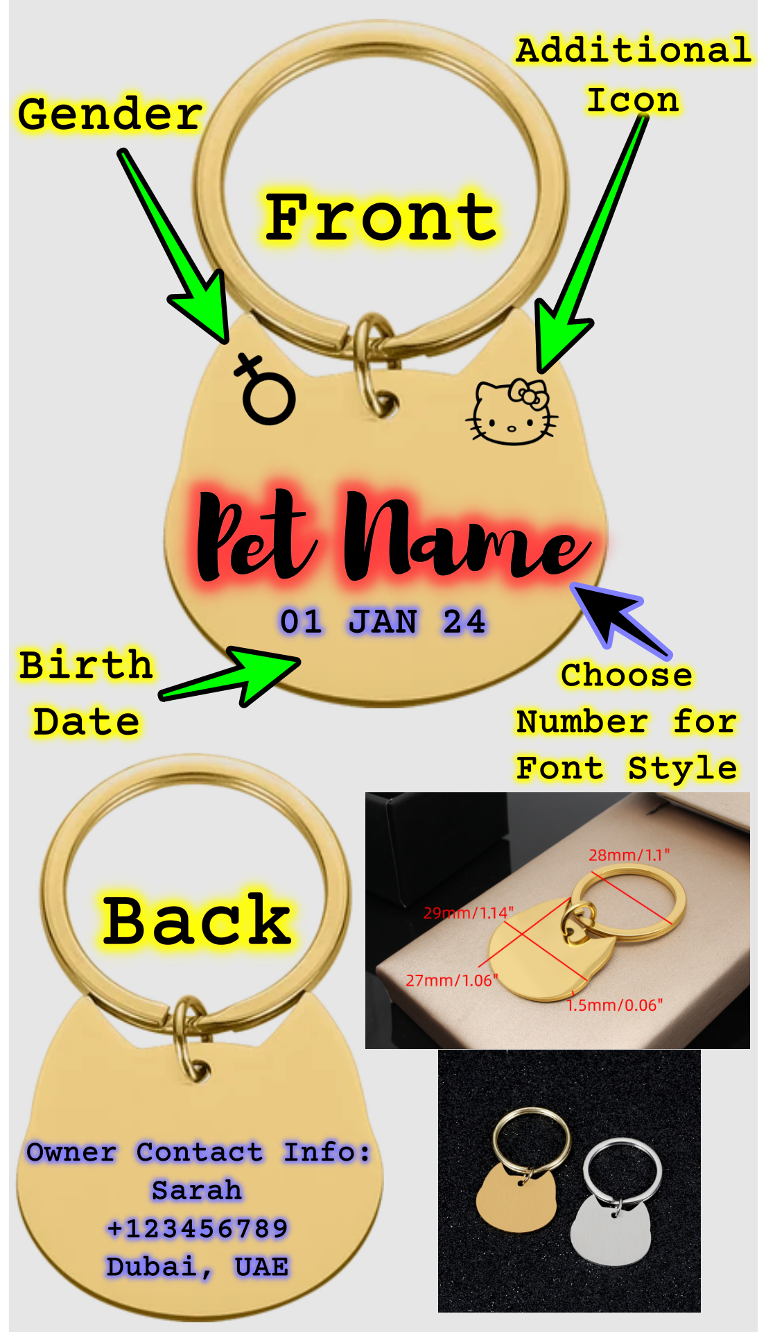 Personalized Custom-made Anti-lost Pet Tag Stainless Cat Head Shape