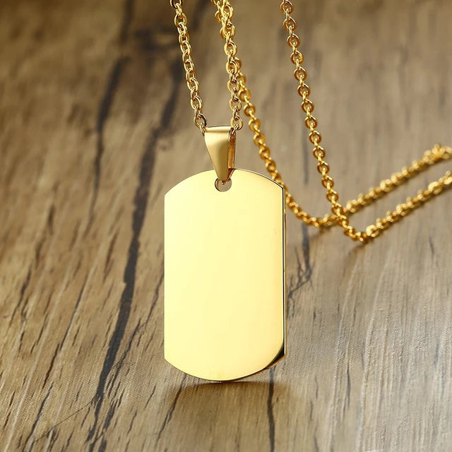 Personalized Custom-made Fashion Necklace, Stainless Steel Permanently Engraved Army Dog Tag for Men - Gold