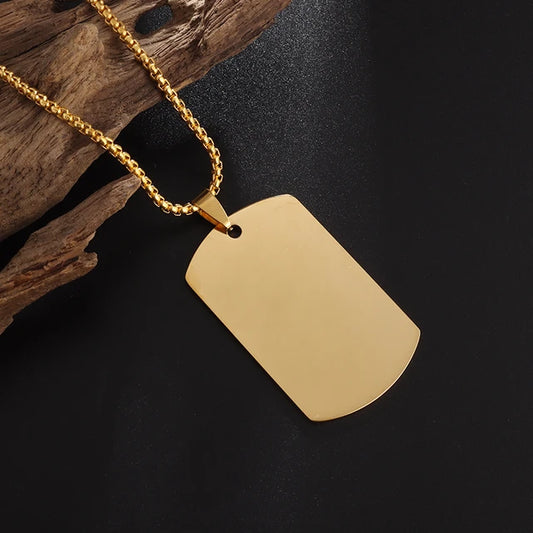 Personalized Custom-made Fashion Necklace, Stainless Steel Permanently Engraved Army Dog Tag for Men - Gold