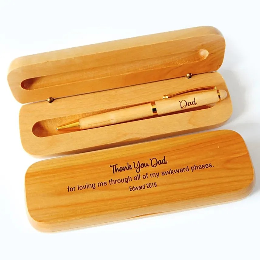 Personalized Custom-made Maple Wood Pen with Case - Blue Ink