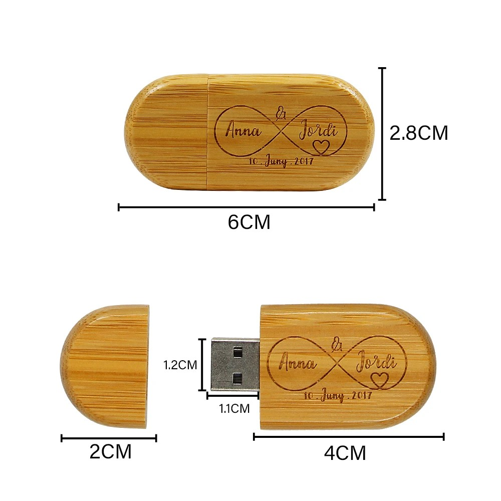 Personalized Custom-made Bamboo Wooden Flash Drive USB 4GB, 32GB