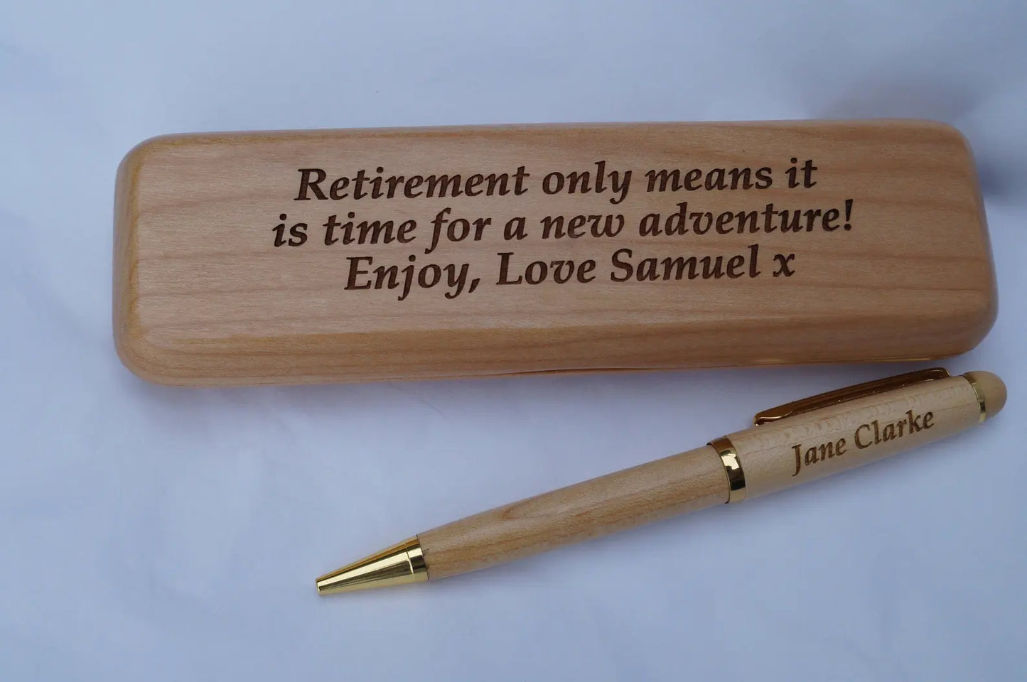 Personalized Custom-made Maple Wood Pen with Case - Blue Ink