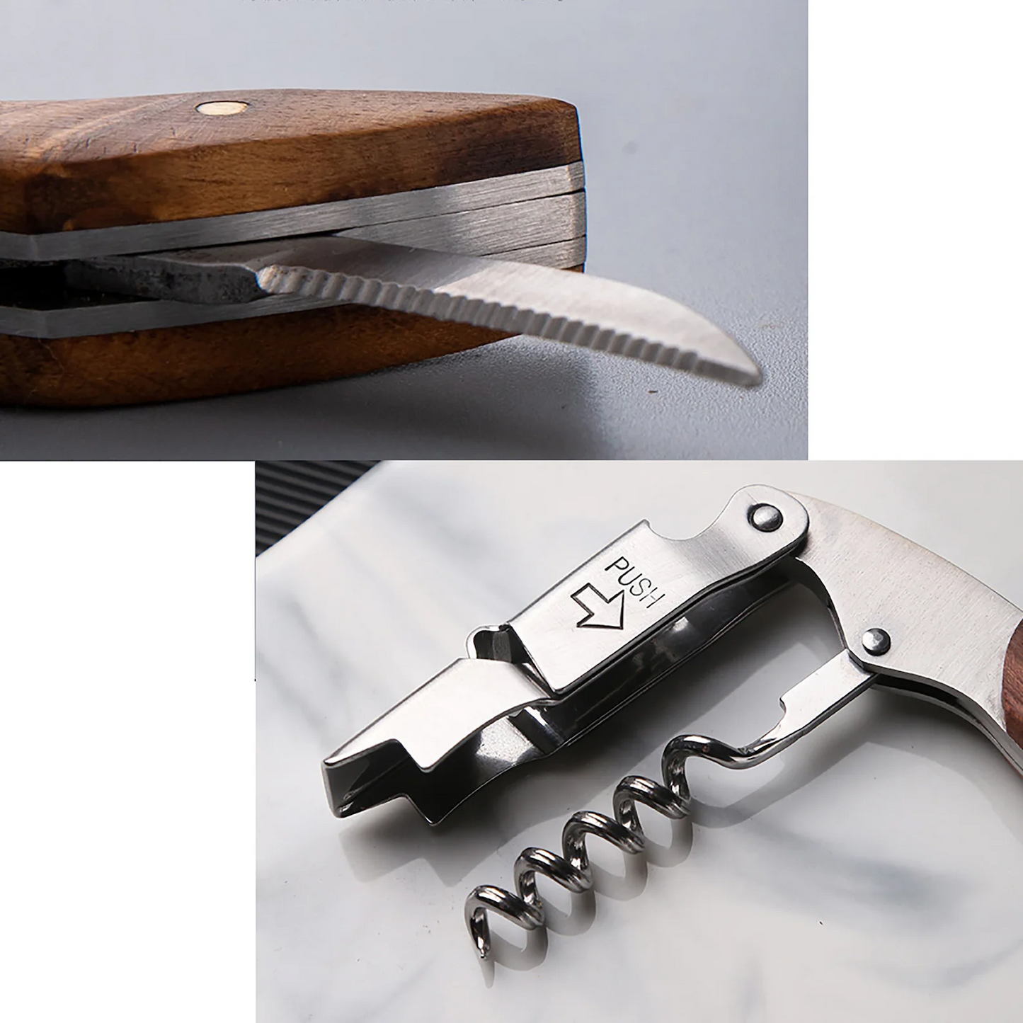 Personalized Custom-made Stainless Wine/Beer Bottle Opener - Natural Wood Handle